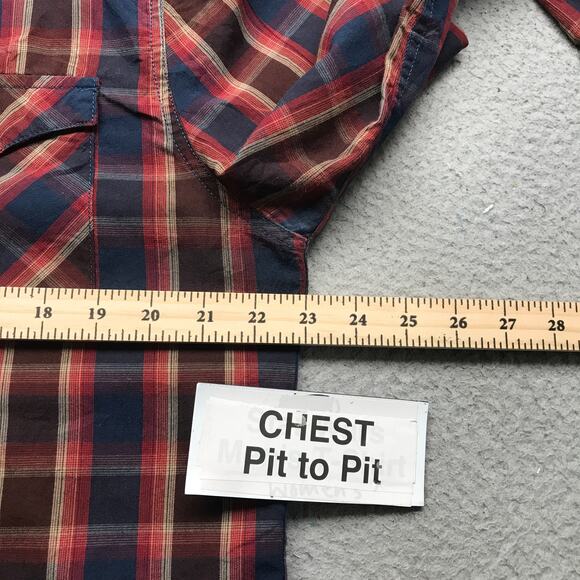Levis Strauss & Co. Button Up Shirt Mens Large L Pockets Plaid Maroon Red Blue - Picture 4 of 10